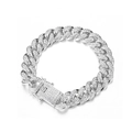 Luxurious silver Cuban link bracelet with iced-out crystals and square clasp for men - Silver (Bracelet 20cm)