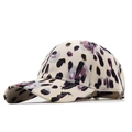 Detail of leopard print cotton baseball cap with purple spots and subtle gold shimmer - Beige Leopard Print(JX-38882)
