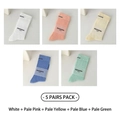 Five-pair pack of ribbed cotton crew socks in white, pink, yellow, blue, and green colors - 5 Pairs (White+Pink+Yellow+Blue+Green)