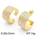 Lujosos pendientes en C dorados con cinco filas de brillantes de imitación, 20x12mm - Estilo de Diamante Pequeño(KE114918-K) / Dorado