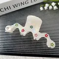 Pinza para el pelo ondulada blanco perla irisado con flores de diamantes de colores - Onda Pequeña 11.5CM