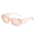Fashionable retro rectangle sunglasses with pink transparent frame and thick temples - Champagne Frame / Tea Lens