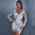 White long-sleeved mini dress with silver floral sequin embroidery and mesh detail - White Silver