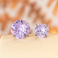Purple firework-cut zircon screw back earrings in stainless steel with 4-claw setting - 8mm Zirconia / Blue