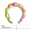 Padded gradient plush headband in pink yellow and green with a scalloped design for face washing - 25-velvet Pink-green Gradient Headband