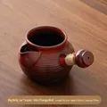 Ceramic roasted tea pot in kiln-turned red with side rope handle, 700ml capacity - 700ml / Dadu Jar Pot (Kiln Red/700ml) / 20.2cmx9.6cm