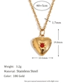 18K gold plated heart locket necklace with red birthstone and stainless steel chain - Gold - July Bright Red