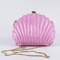 Pink shell-shaped acrylic evening clutch bag with gold snake chain and metallic clasp - Pink