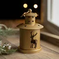 Vintage gold metal lantern with reindeer cutouts and star holes for Christmas decor - Reindeer Style (Without Candle)