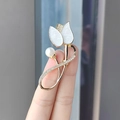 Elegant tulip brooch featuring white enamel petals with inlaid pearls and rhinestones - Magnolia Brooch (XZ0184)
