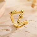 Bague ouverte géométrique irrégulière en plaqué or 18K avec des accents de perles - Ouvert Réglable / Design de Perles Torsadées Irrégulières (14174)