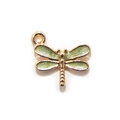 Golden dragonfly charm with green glitter enamel wings for bracelets and earrings - Pearly Green Gold Plated
