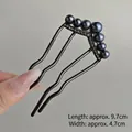 Épingle à cheveux en U avec perles grises et cristaux noirs sur peigne ondulé - Style Étincelant à Sept Perles (151#) / Noir