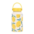 650ml vacuum insulated water bottle with lemon print and bright yellow handle - Lemon Leaf Illustration