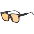 Classic black square frame sunglasses with orange translucent lenses and silver stud detail - Black Frame Light Tea Lens