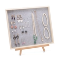 Solid wood jewelry display with grey velvet lining for earrings and necklaces - Planar Type + Bracket / Grey Velvet