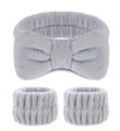 Set da 3 pezzi in pile corallo grigio con fascia a fiocco e polsini assorbenti - Set da 3 pezzi con fiocco grigio (179#)