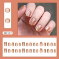 Champagne amber kattenoog plaknagels set met korte vierkante vorm 24 stuks set - MY137 Geglazuurd Amber (Lijmstijl)