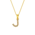 Gold plated square necklace featuring a micro-pave zircon letter J pendant on cross chain - Letter J