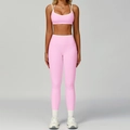 Completo yoga rosa da donna con reggiseno sportivo e leggings a vita alta bordati - Taglia S / Top E Pantaloni / Rosa Fiori di Ciliegio (Bra + Leggings)