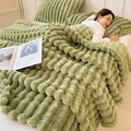 Dicke grasgrüne Plüschdecke aus Kaninchenfellimitat mit luxuriösem 3D-Wellenmuster - 100x150cm / Obstgrün