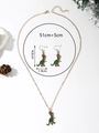 Parure de bijoux de Noël avec pendentifs dinosaures verts, chapeaux rouges et chaînes - XL13-Dinosaure de Noël