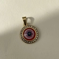 Pendentif œil maléfique en acier inoxydable plaqué or 18K avec émail rouge et bleu - Pendentif Uniquement Œil Rouge Couleur Or (Sans Chaîne)