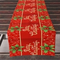 Red Christmas table runner with golden Merry Christmas text on rustic wood table - 33*183cm / ZQ04-14 (Red Background Gold Text)