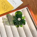 Pince à cheveux fleur en acétate vert avec strass dans un coffret en velours - 3.8CM / Vert Foncé