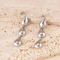 Minimalist silver-toned triple teardrop dangle earrings with a high-polished mirror finish - 3-Tier Teardrop / Silver