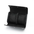 Three-slot black leather watch roll case with soft velvet lining and removable cushions - 2 Slots Black