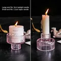 Pink glass candle holder with ribbed texture for tea lights and taper candles - G080-0005 Crystal Pink / Dual-End (5cm Tealight/2.2cm Taper)