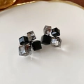 Modern asymmetric black and smoke grey cube crystal stud earrings for women - Black Silver Pin Crystal Irregular Square Stud Earrings