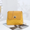 Yellow quilted crossbody bag with heart-shaped gold lock and chain strap - Yellow