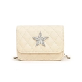 Beige quilted crossbody bag for kids with silver star decoration and chain strap - White