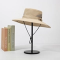 Beige wide brim outdoor sun hat with breathable mesh side panels and adjustable chin strap - Beige (Drawstring 12cm)