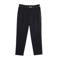 Women's high waist straight leg dress pants in black with matching thin metal buckle belt - XS / Black
