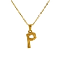 Minimalist 18k gold plated stainless steel necklace with bamboo texture letter P pendant - Letter P(P)