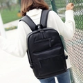 Minimalist black PU leather backpack for men featuring a sleek matte finish and multi-zipper layers - Black (9805)