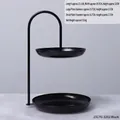 Modern two-tier black metal fruit and snack tray with circular plates for luxury home decor - Black