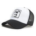 Black and white panda trucker hat with mesh back and adjustable snapback closure - L / Black & White
