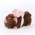 Brown plush highland cow toy wearing a cute pink piglet outfit in a soft finish - Brown Curly Hair Pig with Backpack