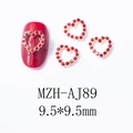 Cristal pour nail art en forme de cœur rouge avec base dorée, 9,5x9,5 mm, modèle MZH-AJ89 - Grand Cœur Pavé (AJ89)