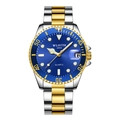 Herren-Quarzuhr mit zweifarbigem Edelstahlarmband, blauem Zifferblatt und Datumsanzeige - Herrenstil / Bi-Color Armband Blaues Zifferblatt