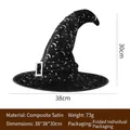 Dettaglio cappello da mago Halloween con stelle d'argento e fibbia con paillettes - Motivo Stella Luna Argento