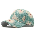 Green baseball cap with white floral embroidery and gold thread details in 45-degree view - One Size / Green