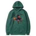 Dark green Halloween hoodie with witch and pumpkin print in a comfortable cotton blend - Dark Green