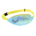 Light blue mesh beach waist bag for kids with adjustable yellow strap for toy storage - Blue with Yellow Strap Beach Waist Bag 17x35cm