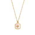 Golden square necklace featuring a North Star pendant with zircon on a white background - Gold-White Shell