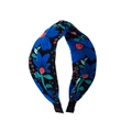 Floral print twisted knot headband with blue blossoms on black fabric background - Blue Floral (FG194) / Blue